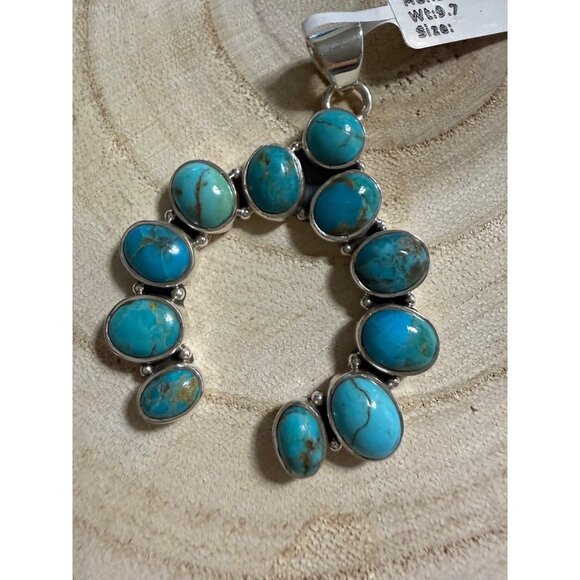 Artisan Kingman Turquoise Cluster Naja Statement Pendant Sterling Silver Boho - Picture 4 of 12